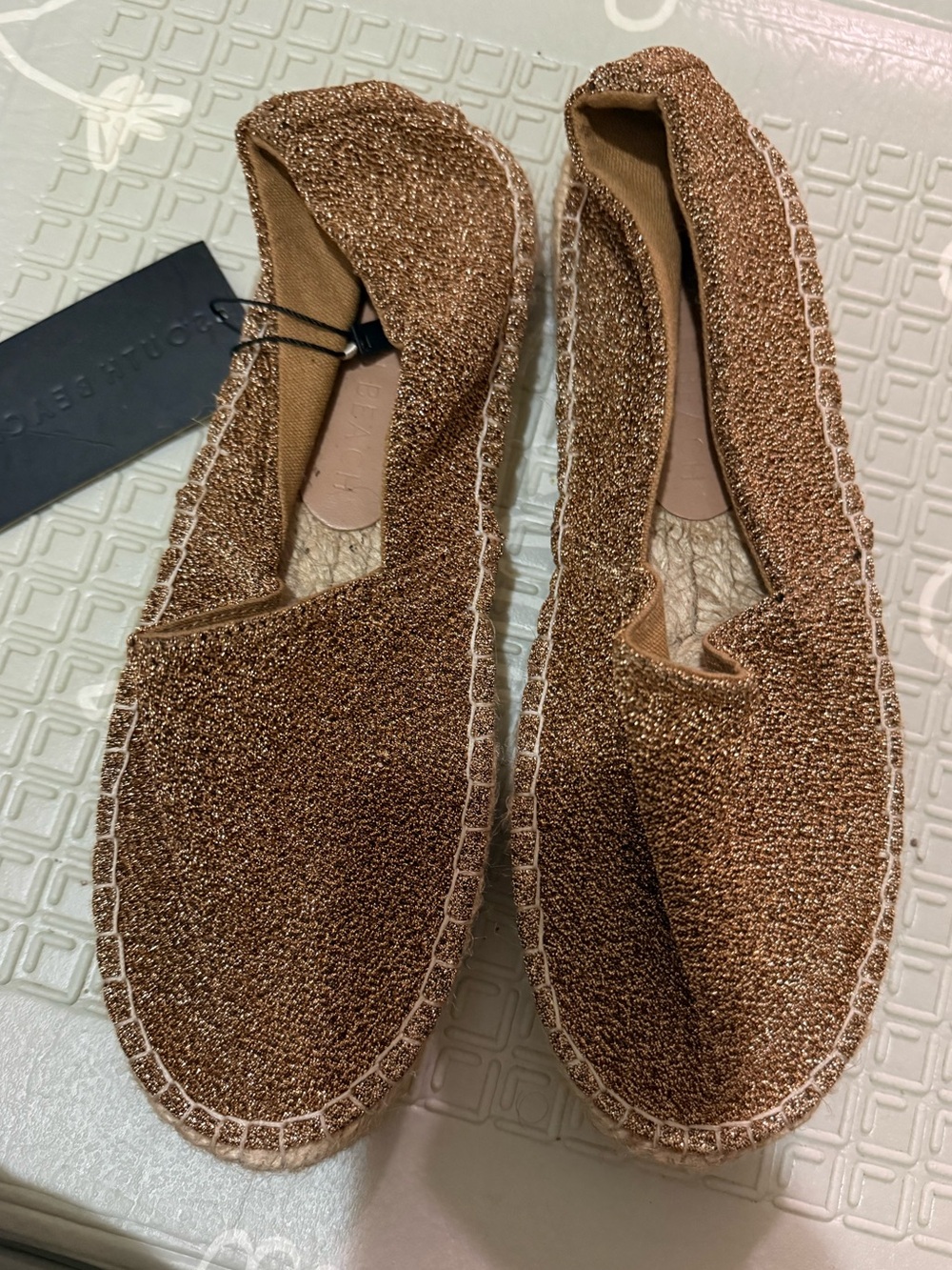 Glitter Slip-On Ballet Flats for Women - Gold